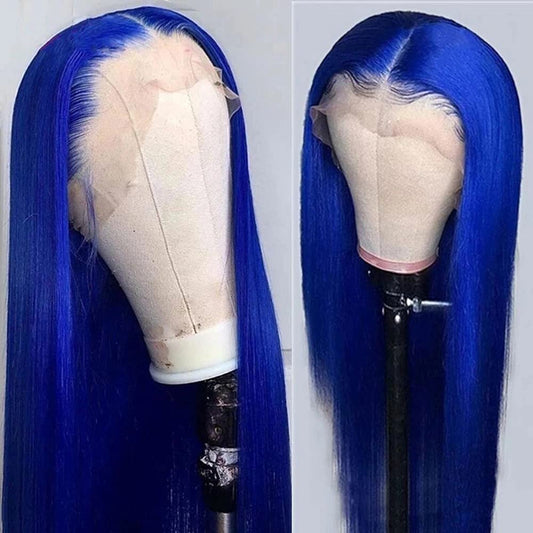 Blue Silky Straight Colored 13x4 Lace Front Wigs