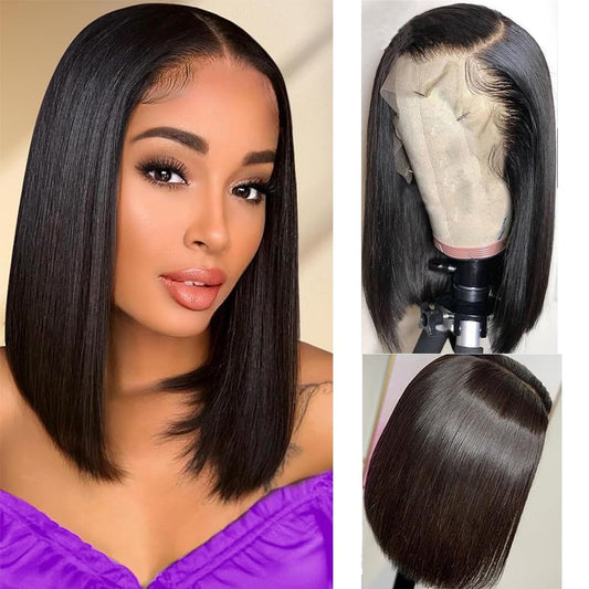 13x4 straight bob lace front wigs human hair material