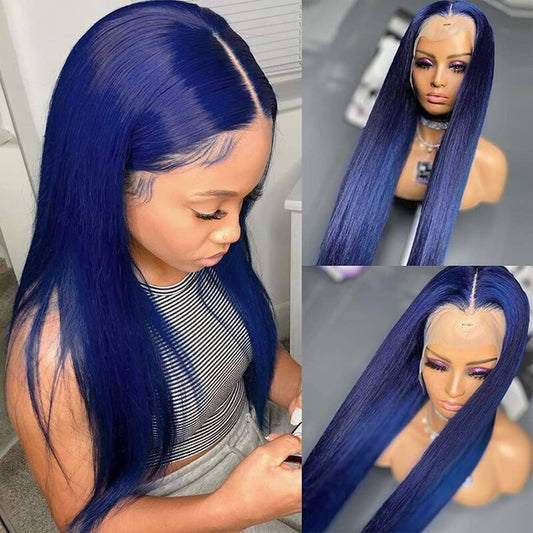 Blue Silky Straight Colored 13x4 Lace Front Wigs