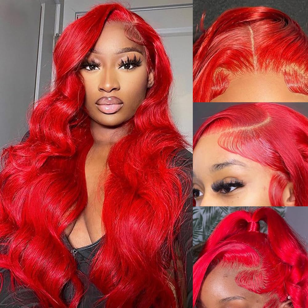 red lace front wigs human hair