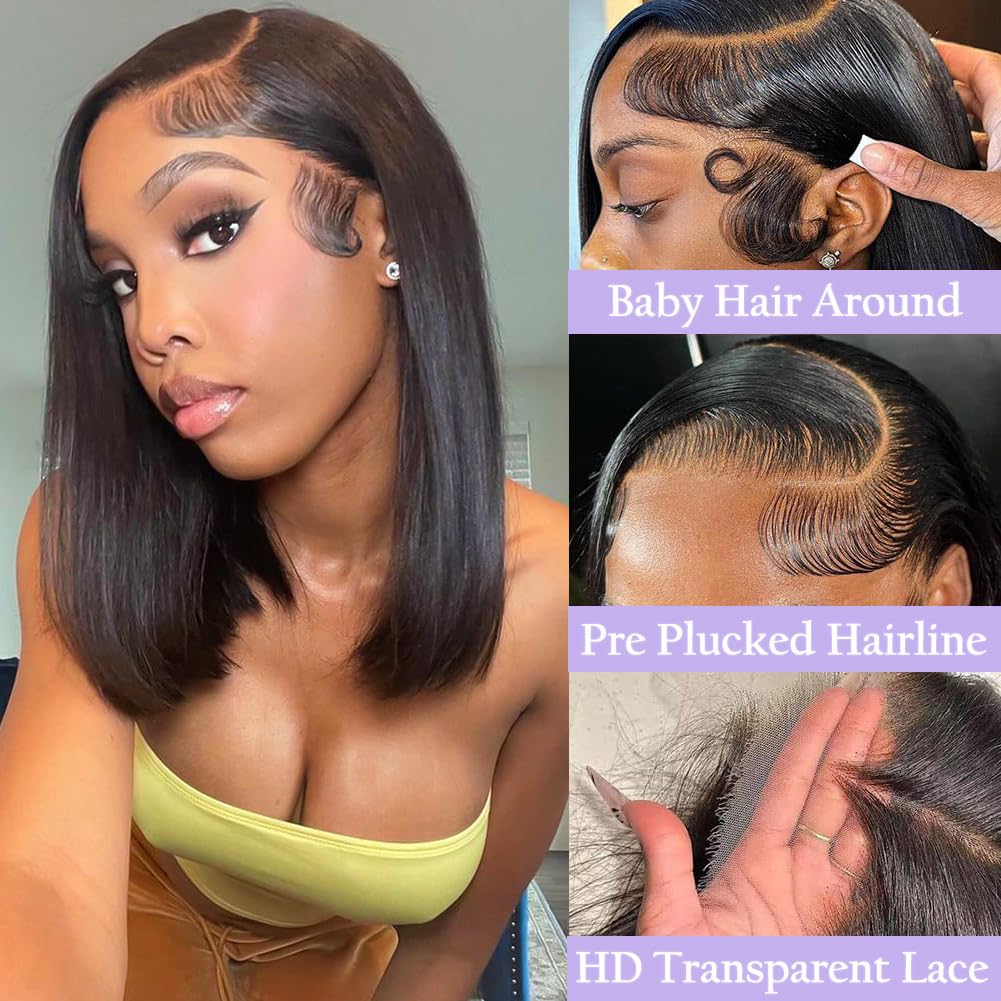 13x4 straight bob lace front wigs human hair material